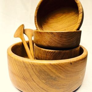Beautiful mid-century modern, solid teak salad set